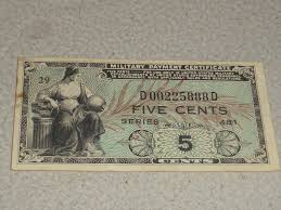 US MILITARY PAYMENT CERTIFICATE 5 CENTS SERIES 481 PLATE 29 ...