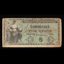 1951 U.S. Military Payment Certificate MPC 5 Cent | Proxibid