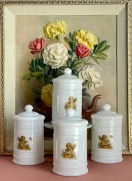Set of 3 Milk Glass Apothecary Lidded Jars With Angel Decals ...