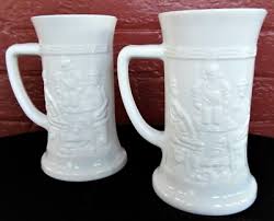 Tiara Indiana Milk Glass 2 Opaque White German 12 oz Beer Steins Mugs Tankards | eBay