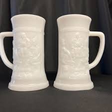 Vintage White Milk Glass 6” Tall Beer Stein Mug Tavern Scene - Etsy