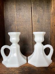 Vintage Pair of Milk Glass Candle Stick Holders With Finger Hold Handle - Etsy Ireland