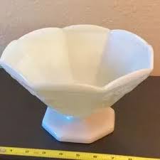 Vintage | Dining | Large Vintage Milk Glass Bowl On A Stem Leaves Grapes And Vine Design On Bowl | Poshmark