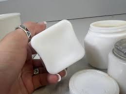 Vintage White Milk Glass Jar Lot Of 7 And A Lid Ponds Woodbury | eBay Australia