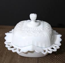 Antique Milk Glass Butter Dish | Button and Daisy Pattern ...