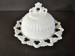 Vintage White Milk Glass Butter Dish With Reticulated Dish ...