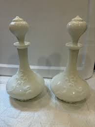 Victorian Era Antique Pair Milk Glass Opaque Decanters ...