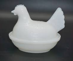 Vintage Small White Milk Glass Chicken Hen On Nest Candy ...