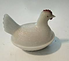Vintage White Milk Glass Chicken Hen on Nest Lidded Candy ...
