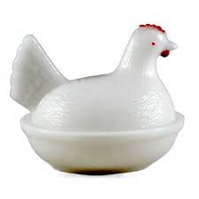 Milk Glass Chicken Dish. For Sale at Ruby Lane