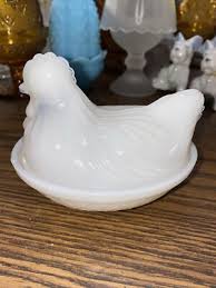 Vintage Milk Glass Hen on Nest Hazel Atlas 1950s Covered ...