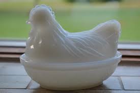 Buy Milk Glass Hen on Nest in Textured Nest Hazel Atlas ...