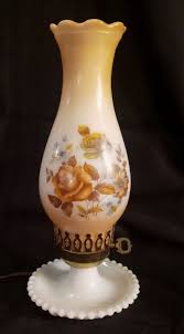 Vintage Brown Floral Milk Glass HurricaneTable/Boudoir Lamp ~ 13-1/2" H | eBay