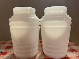 Hazel Atlas Milk Glass Beehive Green Letters Salt & Pepper ...