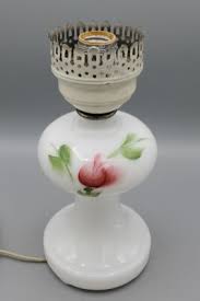 Vintage Hurricane White Milk Glass Table Lamp Red Hand ...