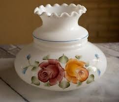 GWTW Milk Glass Hurricane Lamp Shade Hand Painted ...