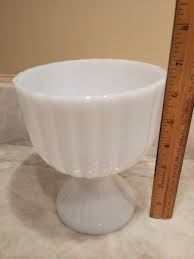 Vintage Milk Glass Bowl Compote Planter - 6 1/4" Tall - Milk Glass - Daisy Brocade Pattern - Pedestal Compote, Planter, Wedding Decor - Etsy