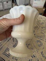Vintage 6” Milk White Glass Vase Planter w Pedestal Art Deco Scalloped Edge | eBay