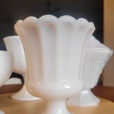 Scalloped Milk Glass Vase, Grecian Style, Footed - Etsy