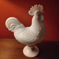 Vintage Portieux Vallerysthal Milk Glass Covered Dish Rooster | EstateSales.org