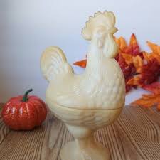 L.E. Smith Butterscotch Slag Glass Chicken Hen Rooster Candy Dish Farmhouse Decor - Etsy