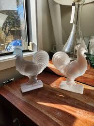 Paden City Vintage Heavy Frosted Glass Rooster Book Ends | eBay