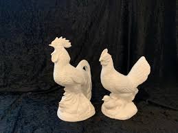 Large Standing Rooster Crowing and Hen With Baby Chick ...