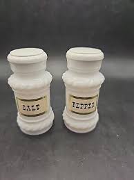 Anchor Hocking Milk Glass Rope Braid Salt and Pepper Shakers with Lids and Label | eBay