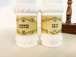 Vintage 1970's Retro Milk Glass Salt and Pepper Shakers With Wooden Stand Holder - Etsy