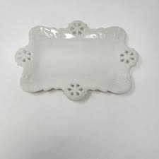 Antique Milk Glass Vanity Serving Dish Tray With Victorian Edging | eBay