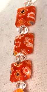 VTG. Coker Retro Hippie flowers orange Glass Beads crystals 925 | eBay
