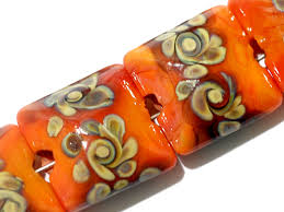 Seven Coral w/Beige Pillow Handmade Grace Lampwork Beads