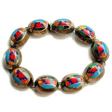 7" Tribal Blue Turquoise Red Coral Green Vintage Bracelet Sterling Silver 21.26g | eBay