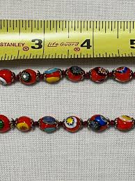 1970's hand knotted orange multicolor millefiori oval art glass necklace, barrel | eBay