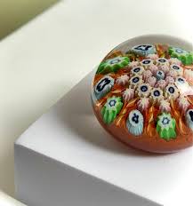 Millefiori Glass Paperweight Orange Green Blue, Vasart ...