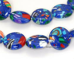 20MM MATRIX TURQUOISE GEMSTONE DARK BLUE MOSAIC FLAT ROUND ...