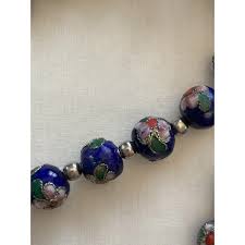 Cloisonne Necklace Cobalt Blue Floral Beads. For Sale at ...