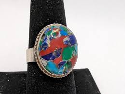 Sterling Silver 925 Multi Stone Inlay Ring Size 8 | eBay