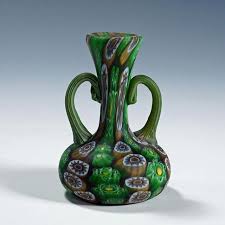 Antique Murrine Vase With Handles, Fratelli Toso Murano Ca. 1920s | Chairish