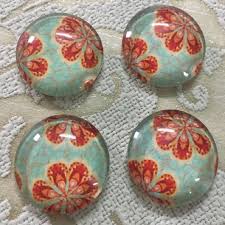 Orange Flower In Teal Glass Cabochons – Connect4Sale