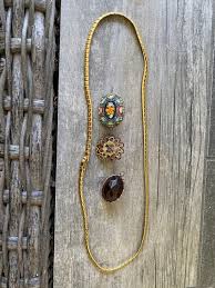 Lot of Vintage Jewelry, Gold Chain, Mosaic Brooch, Gold ...