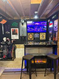 DIY Garage Bar with Dive Bar Vibes and Fireplace