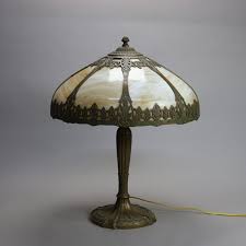 Antique Arts and Crafts Royal Art Glass Co. Slag Glass Lamp, c1920 at 1stDibs | royal art glass company, slag glass lamp makers mark, antique slag glass lamp