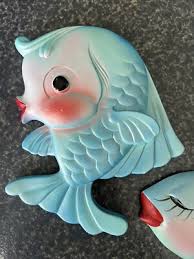 Vintage Chalkware Fish Retro Wall Art MCM Set 1971 Bathroom ...