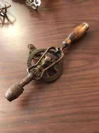 Antique Drill Hand Held Wood Handle Old Winding Wheel Style ...