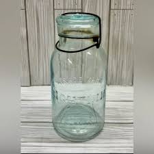 Putnam | Kitchen | Putnam Lightning Fruit Canning Jar Aqua Glass Lid Wire Bail Qt 4 Cup Antique | Poshmark