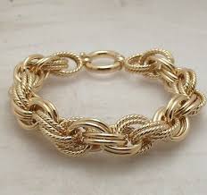 Technibond Bold Twisted Double Oval Link Bracelet 14K Yellow Gold Plated Silver | eBay