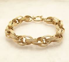 Technibond Interlocked Triple Oval Link Bracelet 14K Yellow Gold Plated Silver | eBay