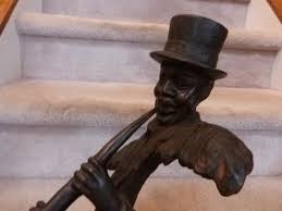 REMARKABLE ANTIQUE 1910 Wood Carved Statue Black Jazz Musician 17" | eBay