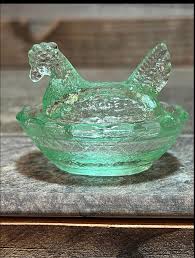 Light Green Mini Glass Hen on Nest | Salt Cellar ...